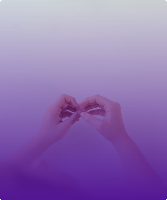 There is a pair of hands in front of the white wall, making the letter 'B' in sign language; On the left side, there is a hand icon symbolizing sign language.